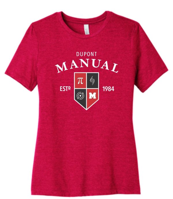 Red shirt with DuPont Manual logo.