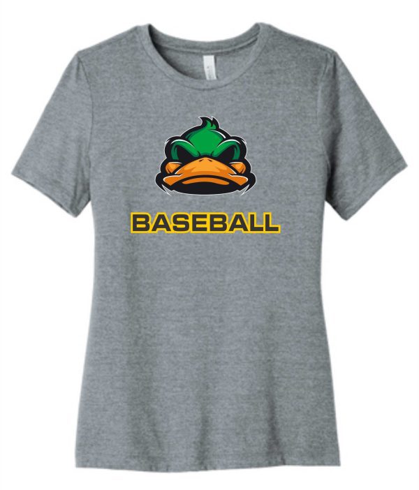 Gray t-shirt with a duck and baseball logo.