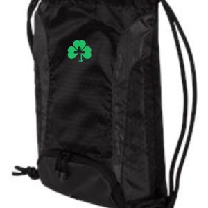 St Martha Back Pack with a green clover design on the front.