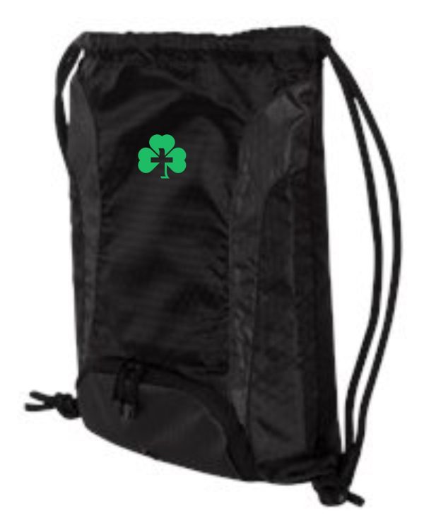 St Martha Back Pack with a green clover design on the front.