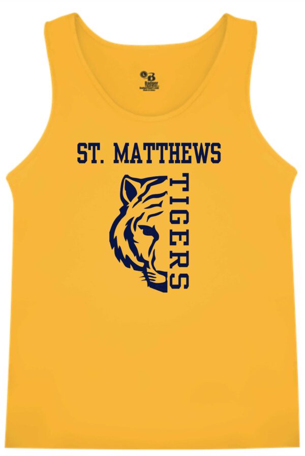 Yellow tank top with St. Matthews Tigers logo.