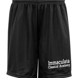 Black Immaculata Badger Tricot open mesh 7 inch shorts 7207 with the text "immaculata classical academy" printed near the bottom.