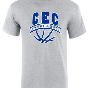 CEC Girls Basketball Ball design Sport Gray G8000 t-shirt featuring a blue "cec basketball" logo with a basketball design below the text.