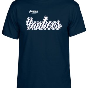 Lyndon Recreation Baseball Yankees cotton T shirt G8000 with the "yankees" logo in white script on the front, displayed on a plain background.