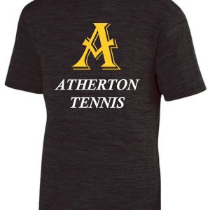 Black t-shirt with gold A and "Atherton Tennis"