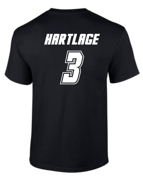 LCHE Tigers Black Moisture wicking T shirt 790 with the word "hartlage" and the number "3" printed in white on the back.