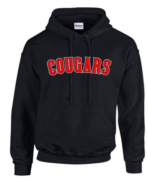 Black hoodie with red "Cougar" text.