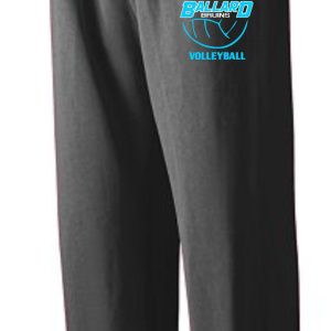 A pair of Ballard Volleyball Black spirit sweatpants G184 with a "ballard volleyball" logo printed on the upper left thigh.