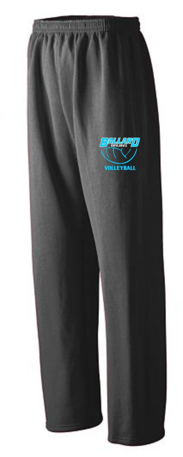 A pair of Ballard Volleyball Black spirit sweatpants G184 with a "ballard volleyball" logo printed on the upper left thigh.