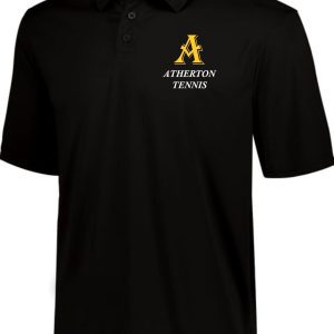 Black polo shirt with Atherton Tennis logo.