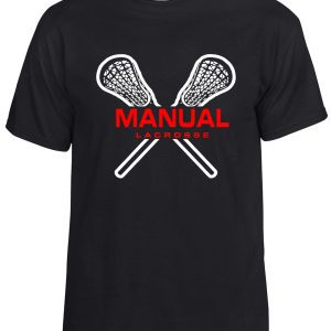 Black t-shirt with lacrosse sticks design.