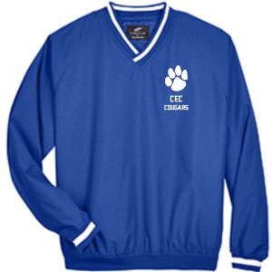 CEC Basketball Micro poly pullover 8926 with "cec cougars" and a paw print logo on the chest.