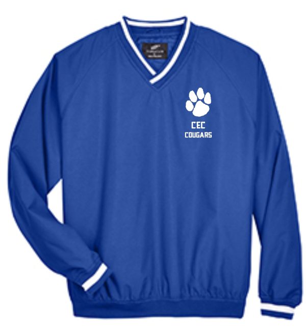 CEC Basketball Micro poly pullover 8926 with "cec cougars" and a paw print logo on the chest.