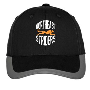 Black baseball cap with Northeast Striders logo.