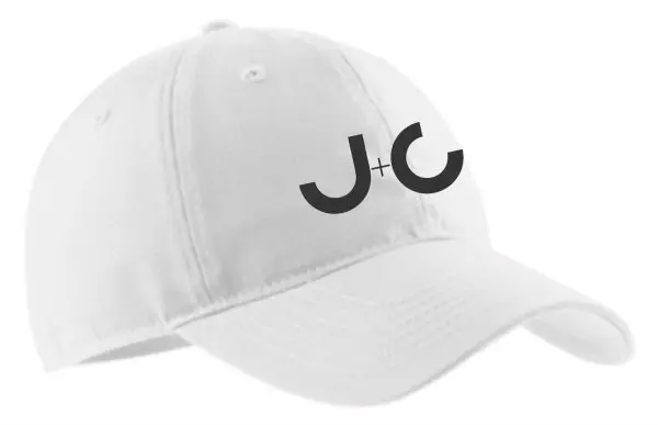 White baseball cap with J+C logo.