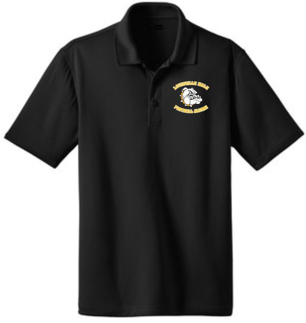 Black polo shirt with Louisville Male logo.