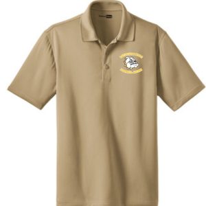 Tan polo shirt with Louisville Male logo.