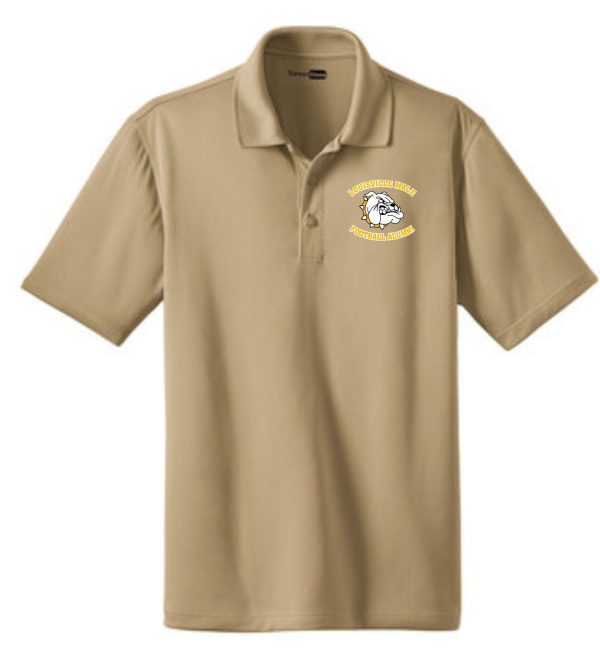 Tan polo shirt with Louisville Male logo.