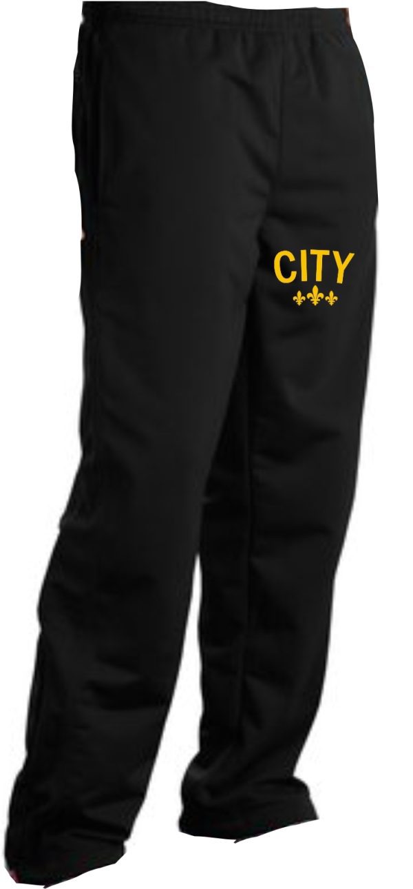 Black sweatpants with "CITY" logo.