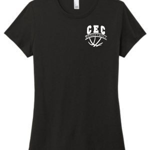 Black CEC Girls Basketball Womens V-neck DM1190L shirt with a "cec basketball" logo printed in white on the front.