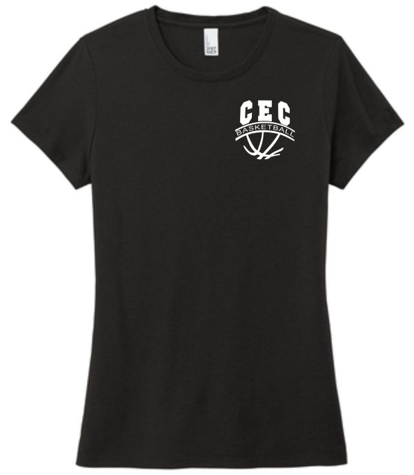 Black CEC Girls Basketball Womens V-neck DM1190L shirt with a "cec basketball" logo printed in white on the front.