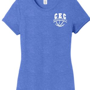 Blue CEC Girls Basketball Ladies Tri Blend T DM130L with a logo that says "cec basketball" featuring a stylized basketball graphic.