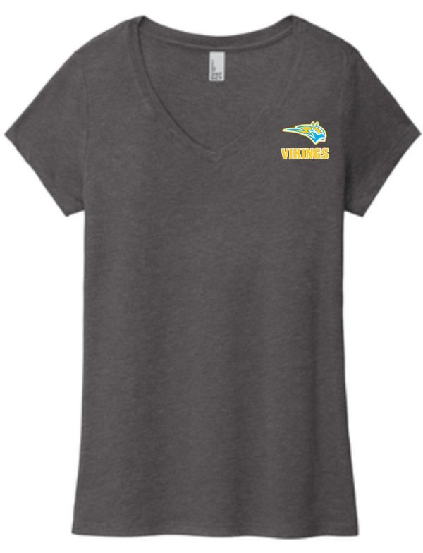 Grey V-neck shirt with Vikings logo.