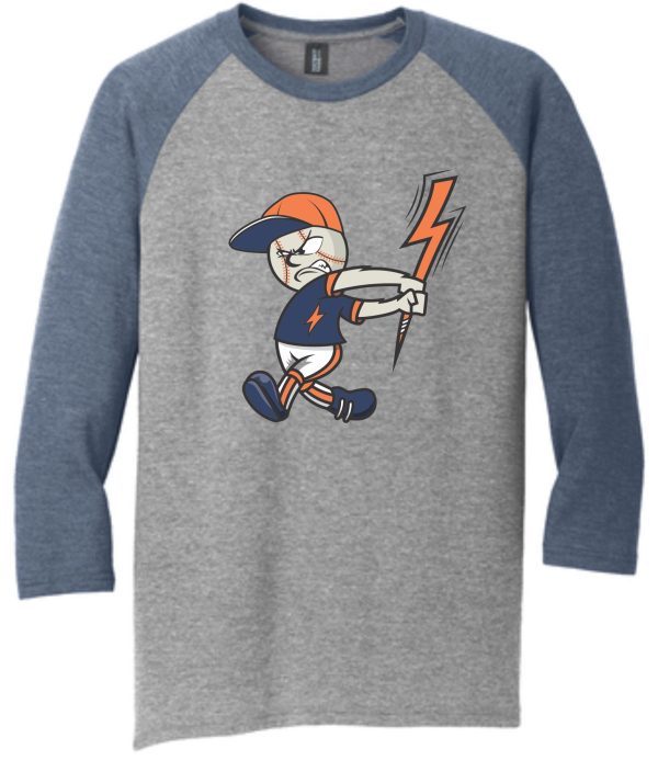 Baseball player with lightning bolt on grey shirt.