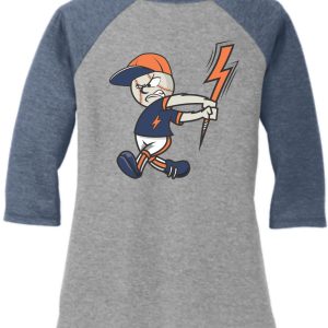 Baseball character with lightning bolt on shirt.