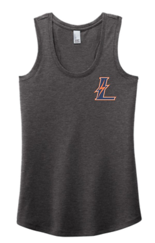 Gray tank top with lightning bolt L logo.