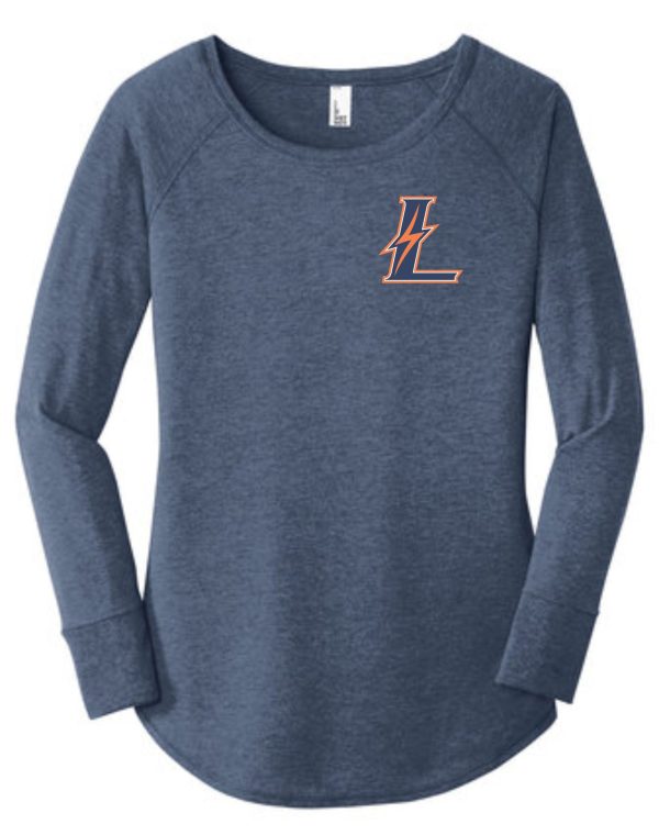 Blue long-sleeve shirt with lightning bolt L.