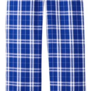 Blue and white plaid pajamas with shark logo.