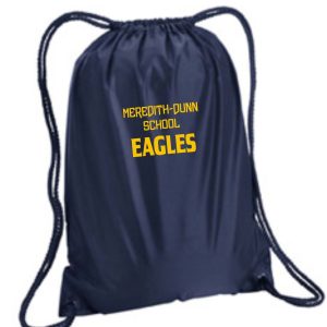 Blue Meredith-Dunn Drawstring Backpack 8881 with the text "meredith-dunn school eagles" printed in yellow on the front.