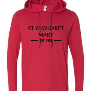 SMMSS Anvil Adult Tri blend lightweight pullover hoodie 987 with a hood displaying the text "st. margaret mary est. 1852" in white letters on the chest.