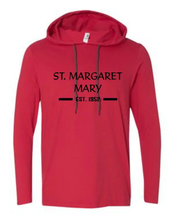 SMMSS Anvil Adult Tri blend lightweight pullover hoodie 987 with a hood displaying the text "st. margaret mary est. 1852" in white letters on the chest.