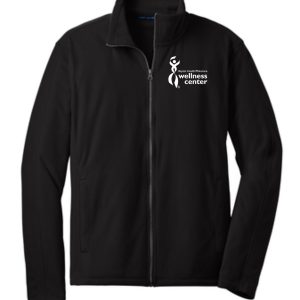 Black zippered jacket with logo.