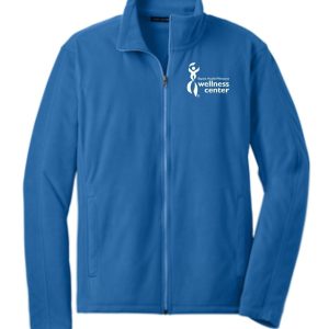 Blue fleece jacket with wellness center logo.