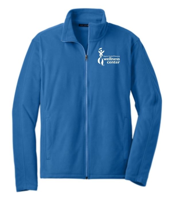 Blue fleece jacket with wellness center logo.