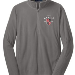 Gray 1/4 zip fleece with Dupont Manual logo.