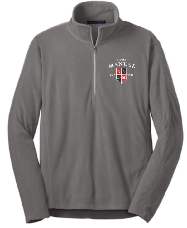 Gray 1/4 zip fleece with Dupont Manual logo.