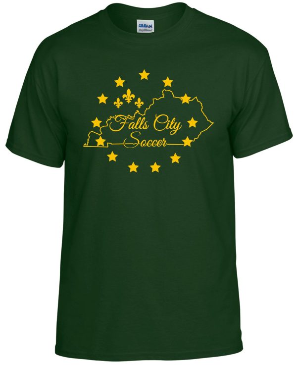 Green t-shirt with Falls City Soccer logo.