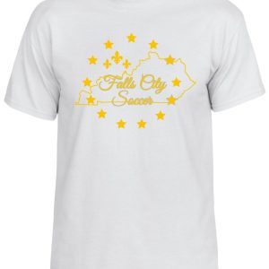 White t-shirt with Falls City soccer logo.