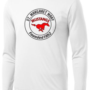 White long sleeve shirt with school logo.