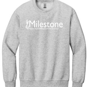 Gray Milestone Wellness Center sweatshirt.