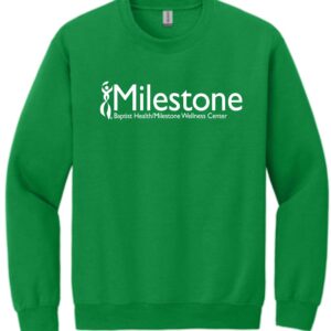 Green Milestone Wellness Center sweatshirt.