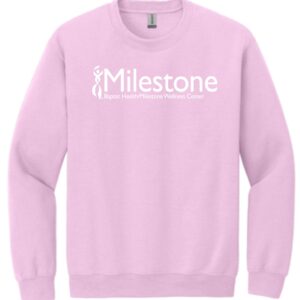 Pink Milestone Wellness Center sweatshirt.