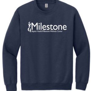 Navy Milestone Wellness Center sweatshirt.