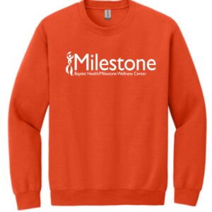 Orange Milestone Wellness Center sweatshirt.