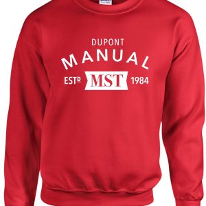 Red sweatshirt with "Dupont Manual" logo.