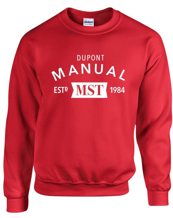 Red sweatshirt with "Dupont Manual" logo.